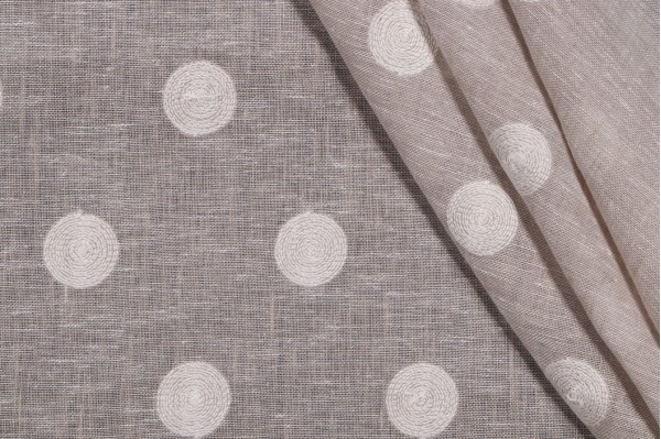 Click for Lino Textiles Daisy Embroidered Linen Sheer Drapery Fabric in Ivory on Oatmeal  Lino Textiles Daisy Embroidered Linen Sheer Drapery Fabric in Ivory on Oatmeal