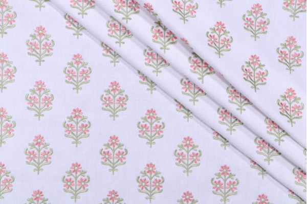 PK Lifestyles Floral Sprig Embroidery Decorator Fabric in Spring 