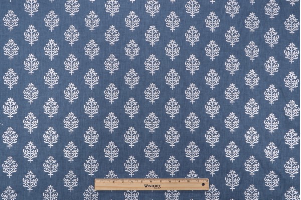 PK Lifestyles Floral Sprig Embroidery Decorator Fabric in Indigo 