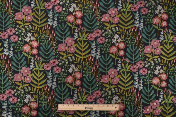 Sample of PK Lifestyles Wildflower Embroidery Decorator Fabric in Twilight 