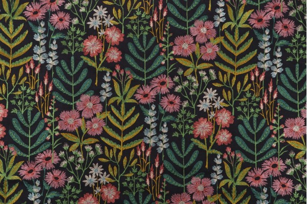 Sample of PK Lifestyles Wildflower Embroidery Decorator Fabric in Twilight 