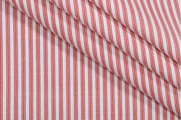 Sample of PK Lifestyles Everyday Ticking Printed Cotton Drapery Fabric in Radish 