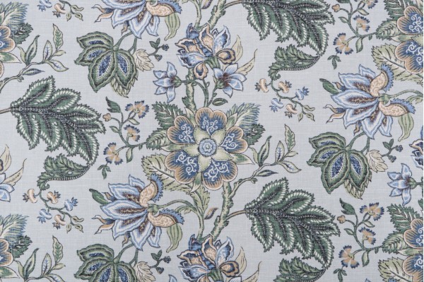 PK Lifestyles Flowering Printed Cotton Drapery Fabric in Seamist 