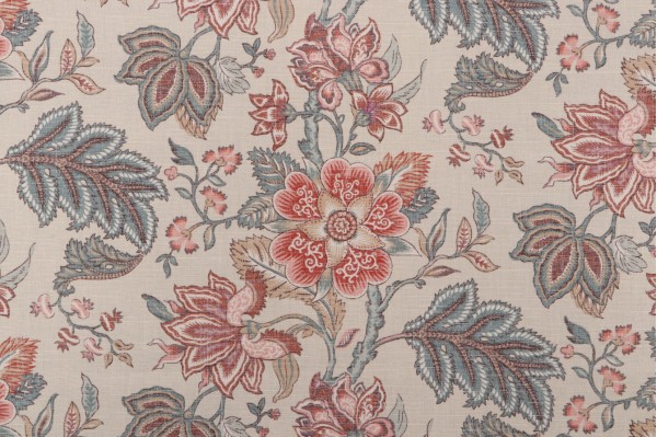 PK Lifestyles Flowering Printed Cotton Drapery Fabric in Twine 