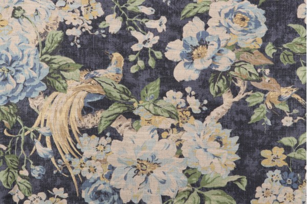 Waverly Hidden Pond Printed Cotton Linen Drapery Fabric in Evening Sky 