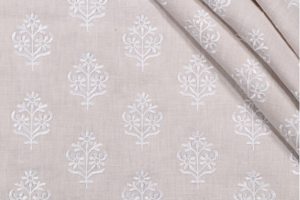 PK Lifestyles Floral Sprig Embroidery Decorator Fabric in Linen 