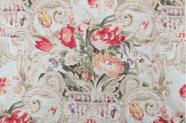 Waverly Villa Di Castello Printed Cotton Toile Drapery Fabric in Seamist 