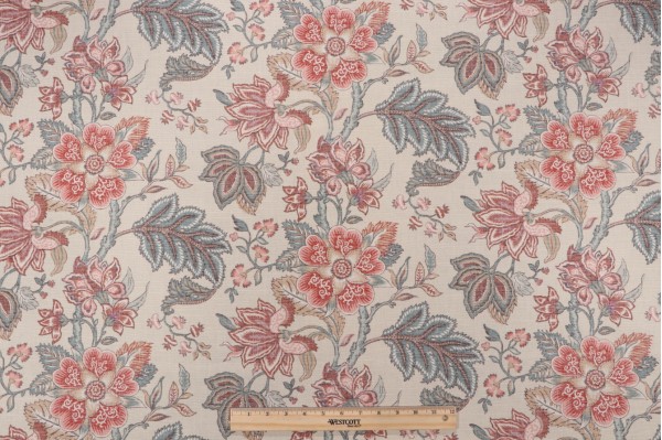 PK Lifestyles Flowering Printed Cotton Drapery Fabric in Twine 