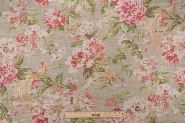 Waverly Hidden Pond Printed Cotton Linen Drapery Fabric in Vintage 