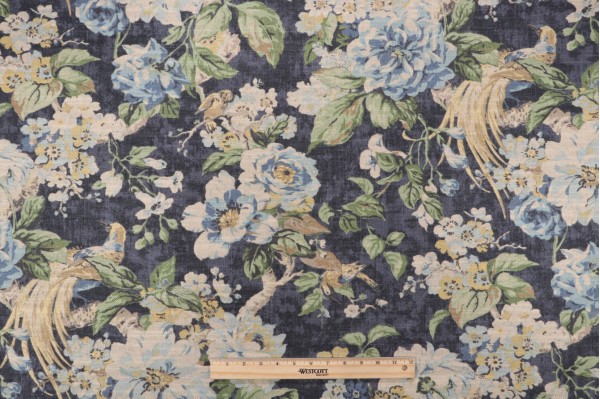Waverly Hidden Pond Printed Cotton Linen Drapery Fabric in Evening Sky 
