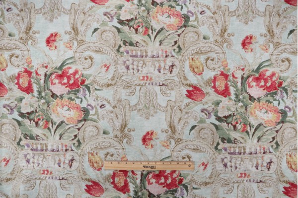 Waverly Villa Di Castello Printed Cotton Toile Drapery Fabric in Seamist 