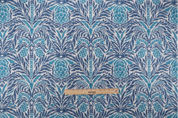 Sample of Tommy Bahama Bondi Batik Printed Cotton Linen Drapery Fabric in Aegean 