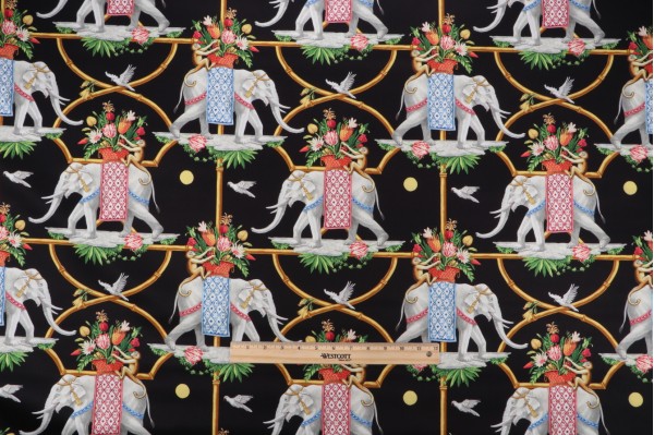 Harrison Howard Before The Raj Printed Cotton Drapery Fabric in Noir 