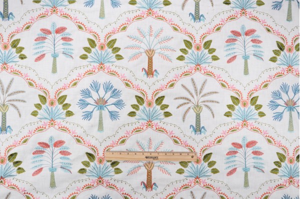 Sample of Tommy Bahama Daintree Embroidered Cotton Decorator Fabric in Tropical 