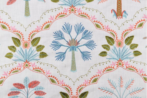 Sample of Tommy Bahama Daintree Embroidered Cotton Decorator Fabric in Tropical 