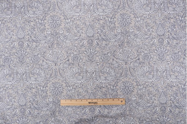P Kaufmann Huma Printed Cotton Linen Drapery Fabric in Blue Clay 