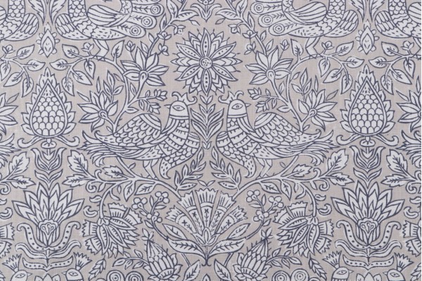 P Kaufmann Huma Printed Cotton Linen Drapery Fabric in Blue Clay 