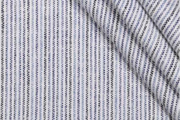 Sample of P Kaufmann Raji Stripe Printed Drapery Fabric in Indigo 