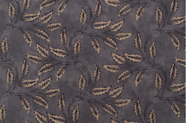 P Kaufmann Dabu Leaf Printed Cotton Linen Drapery Fabric in Charcoal 