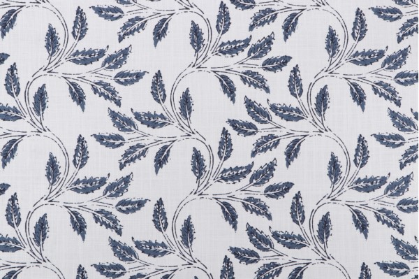 P Kaufmann Dabu Leaf Printed Cotton Linen Drapery Fabric in Indigo 