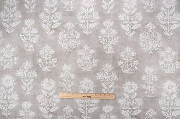 P Kaufmann Floral Batik Printed Cotton Linen Drapery Fabric in Stone 