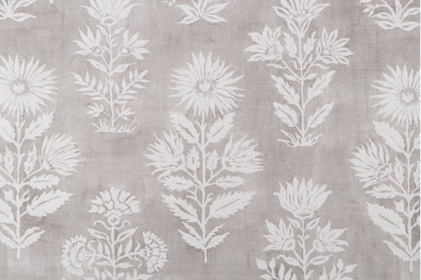 P Kaufmann Floral Batik Printed Cotton Linen Drapery Fabric in Stone 