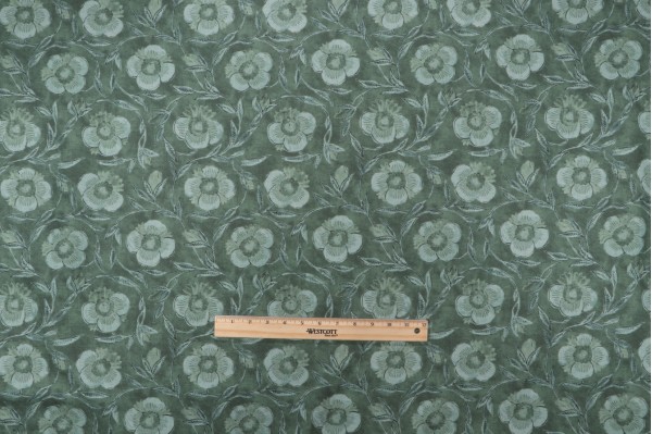 P Kaufmann Pondicherry Trail Printed Cotton Linen Drapery Fabric in Juniper 