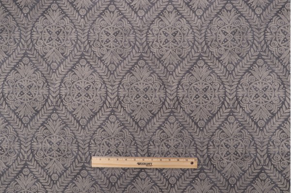 P Kaufmann Pavillion Trellis Printed Cotton Linen Drapery Fabric in Charcoal 