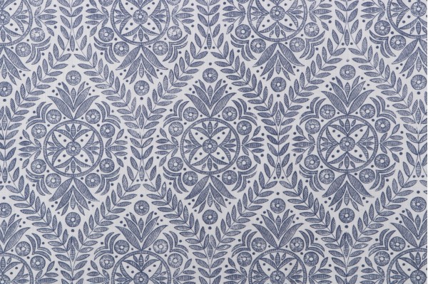 P Kaufmann Pavillion Trellis Printed Cotton Linen Drapery Fabric in Indigo 