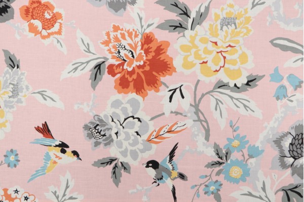 Sample of Waverly Celeste Printed Cotton Drapery Fabric in Blossom 