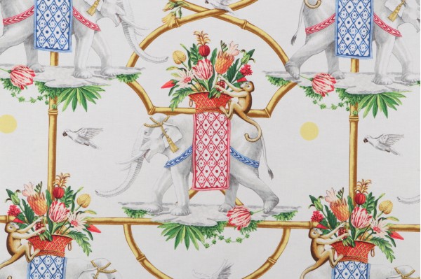 Harrison Howard Before The Raj Printed Cotton Drapery Fabric in Ivory 