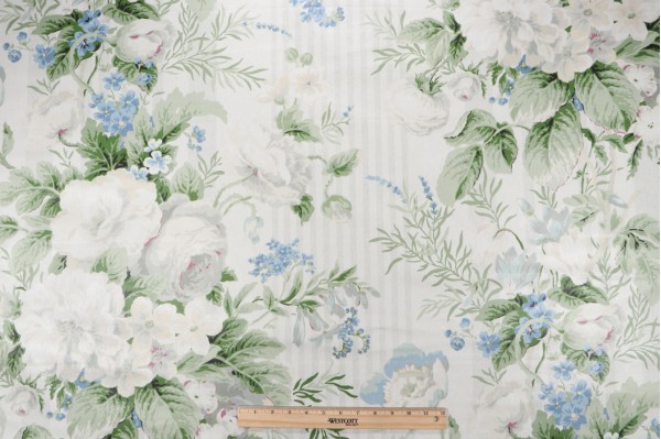 P Kaufmann Battersea Bouquet Printed Polished Cotton Drapery Fabric in Mist Green 