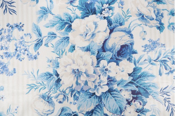 P Kaufmann Battersea Bouquet Printed Polished Cotton Drapery Fabric in Capri 