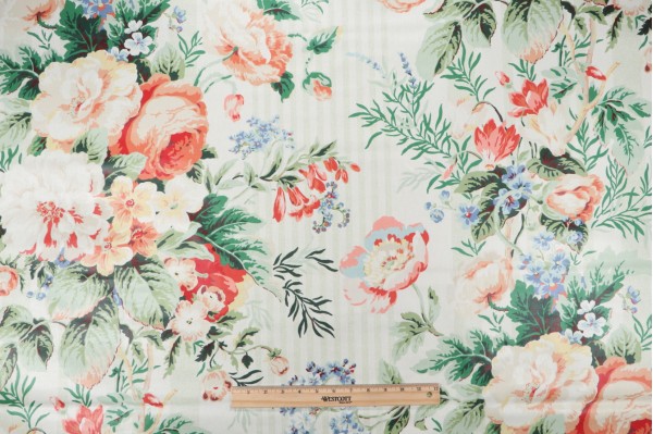 P Kaufmann Battersea Bouquet Printed Polished Cotton Drapery Fabric in Tangerine 