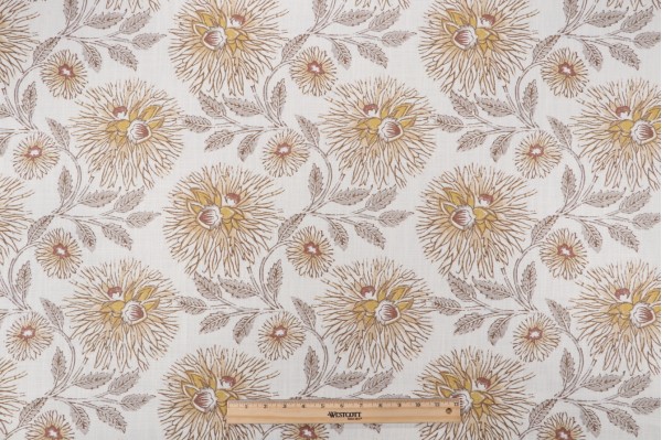 P Kaufmann Dahlia Trail Printed Cotton Linen Drapery Fabric in Turmeric 