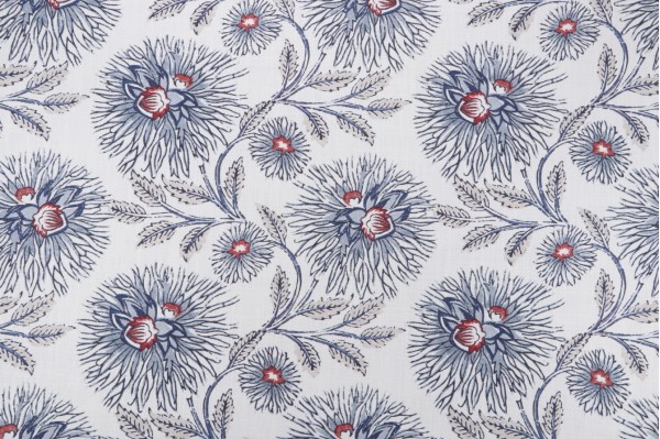P Kaufmann Dahlia Trail Printed Cotton Linen Drapery Fabric in Indigo 