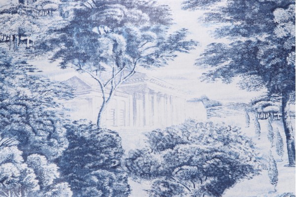 P Kaufmann Yorkshire Dale Toile Printed Cotton Drapery Fabric in Cobalt Blue 