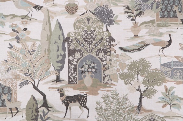 Click for P Kaufmann Shalimar Garden Printed Cotton Drapery Fabric in Celadon  P Kaufmann Shalimar Garden Printed Cotton Drapery Fabric in Celadon