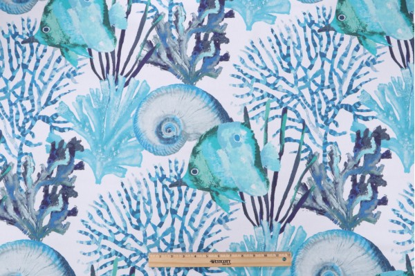 P Kaufmann St Tropez Printed Cotton Drapery Fabric in Ocean 
