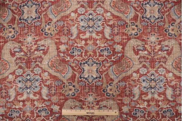 P Kaufmann Nangchen Pony Printed Cotton Linen Drapery Fabric in Crimson 
