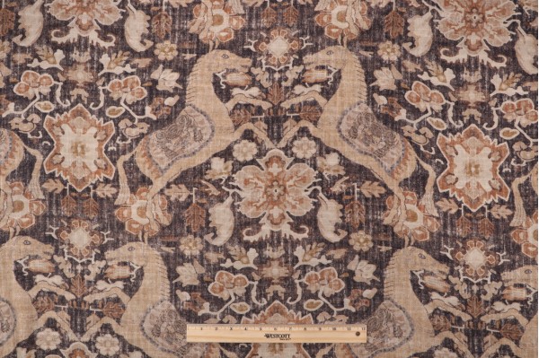 Sample of P Kaufmann Nangchen Pony Printed Cotton Linen Drapery Fabric in Smoke 