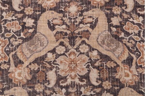 Sample of P Kaufmann Nangchen Pony Printed Cotton Linen Drapery Fabric in Smoke 