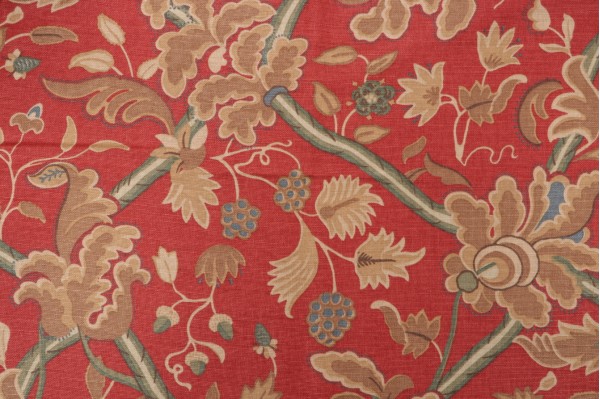 Thibaut Denmark F96032 Printed Cotton Blend Drapery Fabric in Red and Cream 