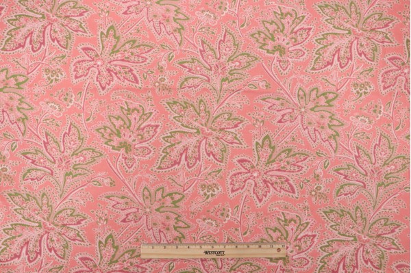 Thibaut Brunswick F9103 Printed Cotton Twill Drapery Fabric in Pink 