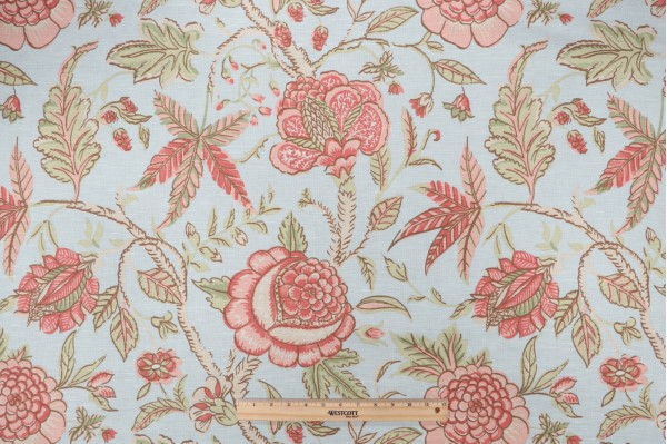 Thibaut Fanfare Printed Cotton Linen Drapery Fabric in Blue F96751