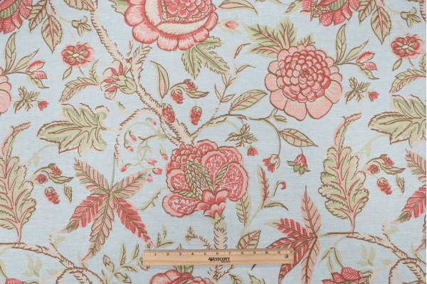 Thibaut Fanfare Printed Cotton Linen Drapery Fabric in Blue F96751