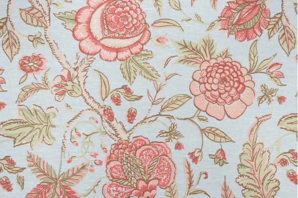 Thibaut Fanfare Printed Cotton Linen Drapery Fabric in Blue F96751
