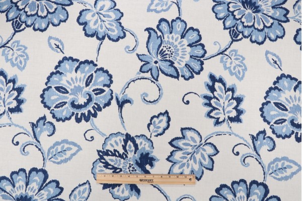 Thibaut Alexa Printed Linen Cotton Drapery Fabric in Navy and White F94920