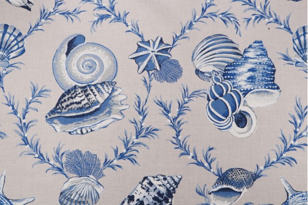 Thibaut Sumba Shell Printed Linen Blend Drapery Fabric in Blue Natural F95744