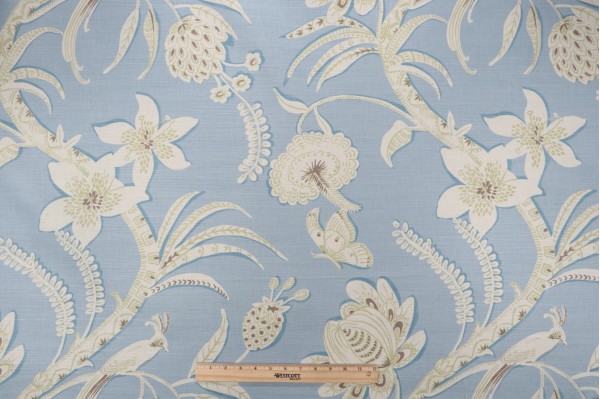 Thibaut Ecuador Printed Linen Blend Drapery Fabric in Aqua F99253
